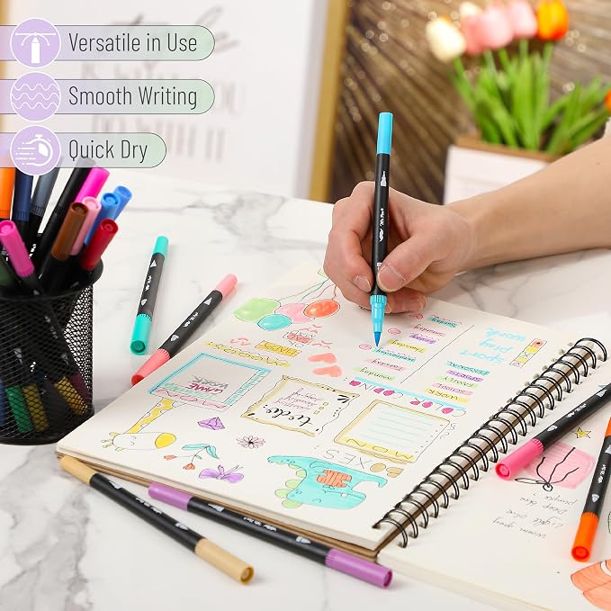 Mr. Pen- Dual Tip Brush Pens, 24 pcs, Assorted Color | Fine & Brush Tip Markers for Adult Coloring Markers for Adults