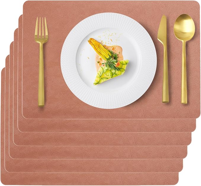 Coral Plastic Placemats Set of 6, Faux Leather Waterproof Table Mats | Coral Vinyl placemats,Wipeable and heat resistant table mats.Easy to clean,great for indoor and outdoor