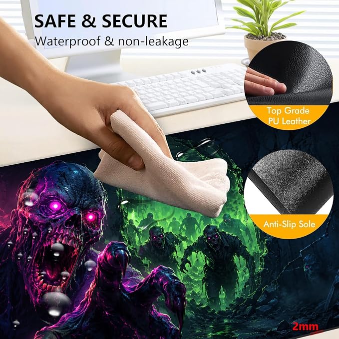 Large Heated Mouse Pad–23.6" x 14.2" Desk Mat for Office | 3 Adjustable Heat Levels,Auto Shut-Off After 3 Hours for Safety,Keeps Hands Warm While Working，Zombie