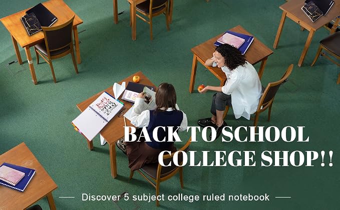 5-Subject Spiral Notebook, College Ruled, with Pocket & Tab Dividers | 200 Pages, 11" Ruler, 8.5"x11" 2PCBlack, Pocket Dividers with Tab Labels, for Writing Journal, Home, Office & School Supplies