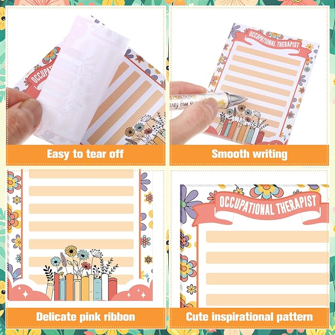 Eaasty 48 Pcs Occupational Therapy Notepads and Ballpoint Pens with Ribbon Bulk OT Month Gifts Thank You Appreciation Gifts for Occupational Therapist Women Coworker Office School Party Favor
