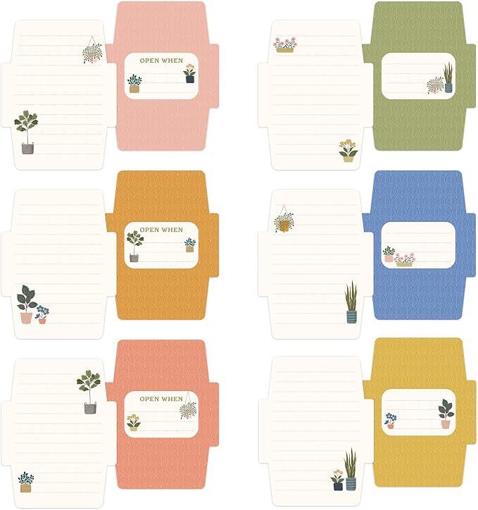 Studio Oh! Blank Mini Note Cards with Sticker Seals, 48 Tear-Off Foldable Memos, Tiny Envelope Notes, 6 Designs, 54 Stickers for All Occasion, Thanks, Party Invitations, Plant Lover