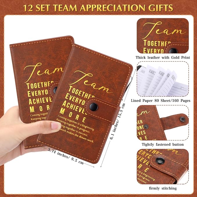 Honoson 12 Sets Back to School Gift for Teacher Bulk Inspirational A5 Leather Team Journal Motivational Notebooks Pen Thank You Gifts for Team Employee Nurse Coworker Staff Housekeeping Week