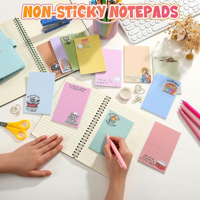 12 Pack Funny Notepads, 5x3 Inches Sarcastic Note Pads Memo Fun Office Gifts for Coworkers Work Women Men Employee Teacher Boss Desk Accessories Gifts(Funny,Candy Color)