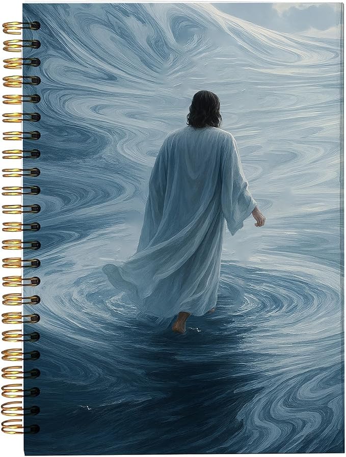 bitCNY Religious Spiral Journal – Jesus Walking on Swirling Waters – Faith Inspired Christian Notebook for Prayer & Reflection, Spiral Bound 5.5x8.3 Inches