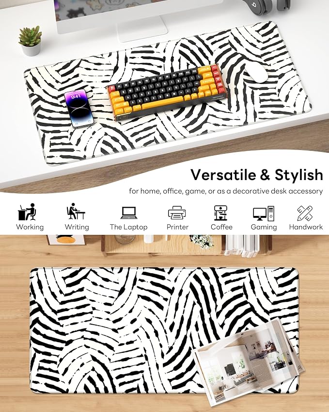 XL Gaming Mouse Pad, 31.5x15.7'' Large Desk Mat with Anti-Slip Rubber Base & Stitched Edges for Gaming, Office, Home, Tiger Stripes