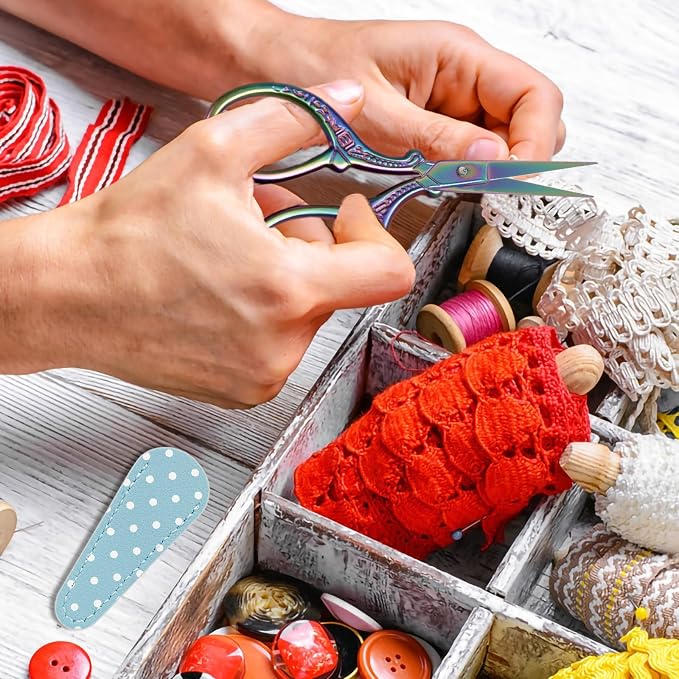 BIHRTC Small Craft 3.6inch Rainbow Scissor with Leather Cover Stainless | Steel Sharp Tip Shears Scissors for Cross Stitch Sewing Crafting Art Work Threading Needlework Knitting