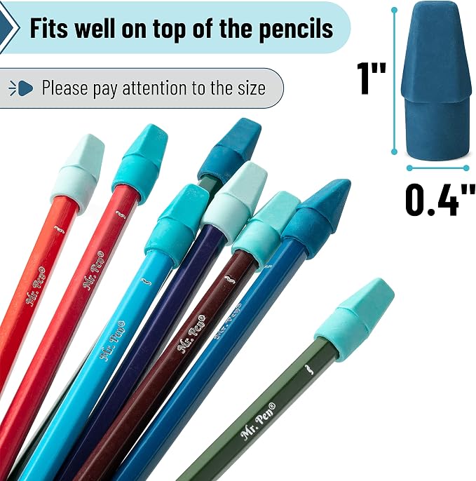 Mr. Pen- Pencil Top Erasers, 120 Pack, Blue Shades, Latex-Free | No-Smudge Cap Pencil Erasers for Precise Erasing, Kids, Teachers, Studying Supplies