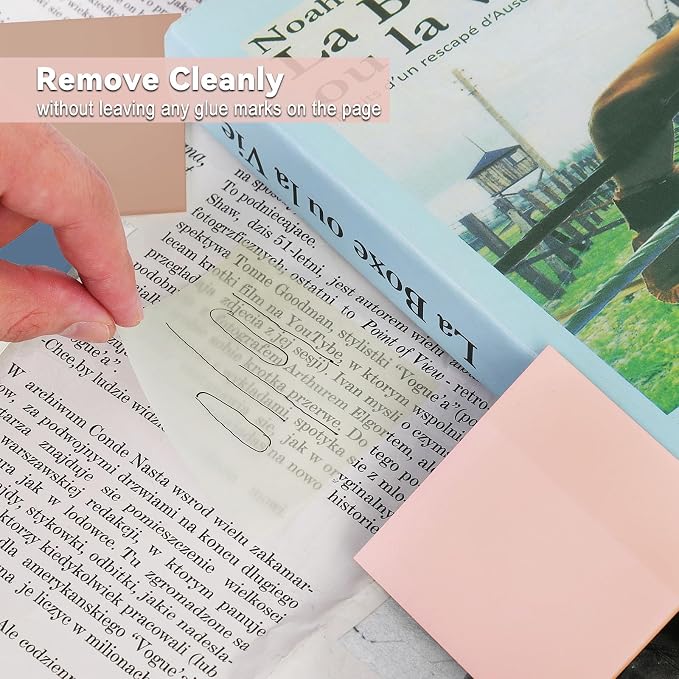 400 Sheets Transparent Sticky Notes 3x3 in, 8 Pastel Clear Sticky Note | Translucent See Through Self-Stick Note for Annotation Book College School and Office Supplies