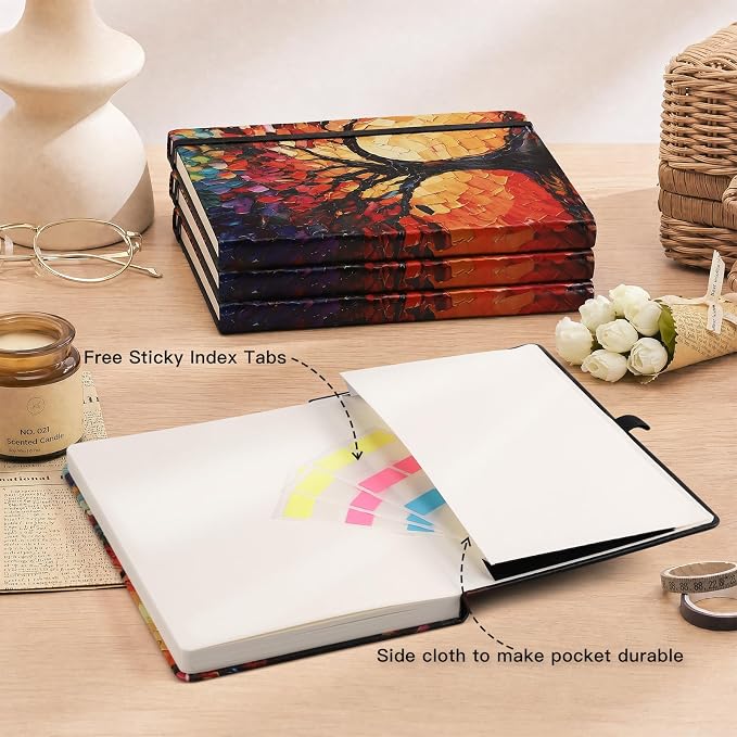 AHGXG Graph Grid Paper Notebook, 192 Pages, A5 Medium Size (5.7'' x 8.3'') | 5 Squares per Inch, Leather Hardcover, 100 GSM Thick Paper, for School, Students, Math, Engineering (Colourful Tree)