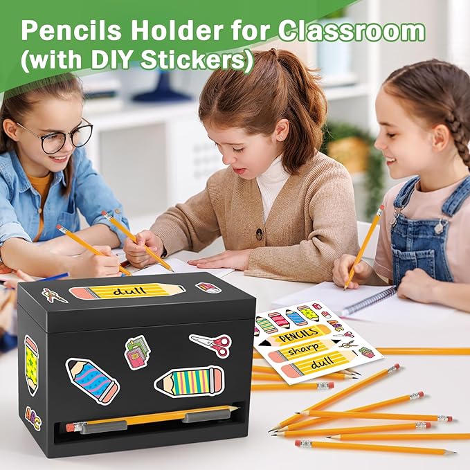 Aigybobo Pencil Dispenser for Classroom, Wooden Pencil Holder for Desk, Teacher Must Haves for Organization and Storage, Pencils Straw Dispenser for Classroom Office Kitchen Restaurant