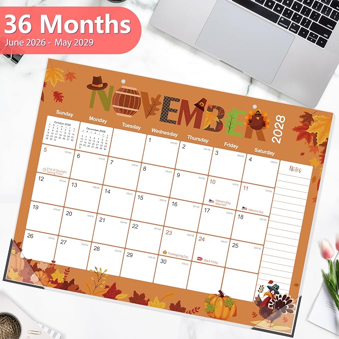 GuassLee Desk Calendar 2026-2029,36 Months 22" x 17" Large Calendar from June 2026 to May 2029,Desktop/Wall Monthly Planner with Julian Date and Thick Paper for Office Home School