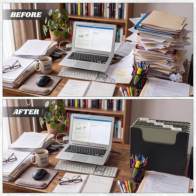 Qeeenar 2 Pcs Desktop Hanging File Organizer Box with 10 Pcs Army Green Hanging File Folders Letter Size Folder Storage Portable Storage Cabinets Document Holder for Office Supplies Home