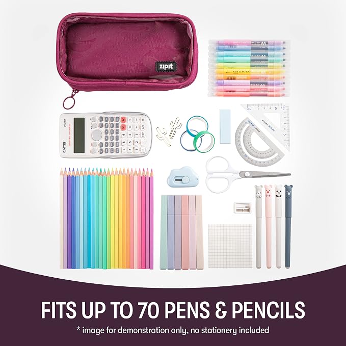 ZIPIT Half & Half Pencil Case for Girls, 3 Compartment Zipper Pouch for School, Stationery Bag for Teen and Adults, Pink