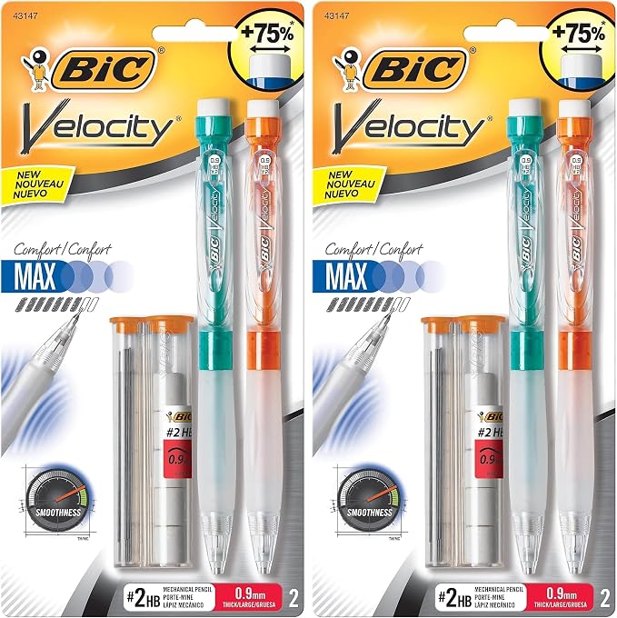 BIC Velocity Max Mechanical Pencil, Thick Point (0.9mm), 2-Count (Pack of 2)