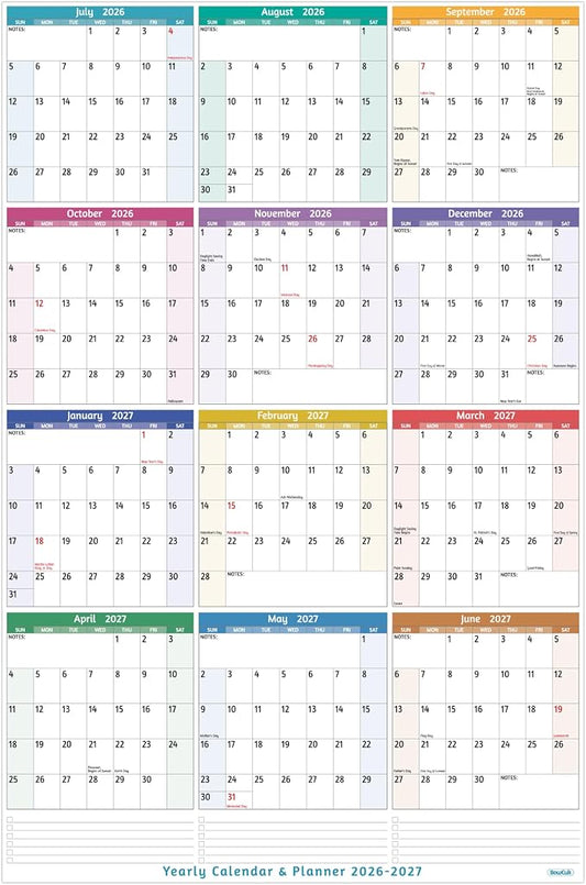 Yearly Wall Calendar 2026-2027 - Large Yearly Calendar 2026-2027, Jul 2026 - Jun 2027, 25.2'' x 38.2'' (Open), Yearly Calendar 12 Months, with To-do Lists, Notes, Stickers, All At One Page