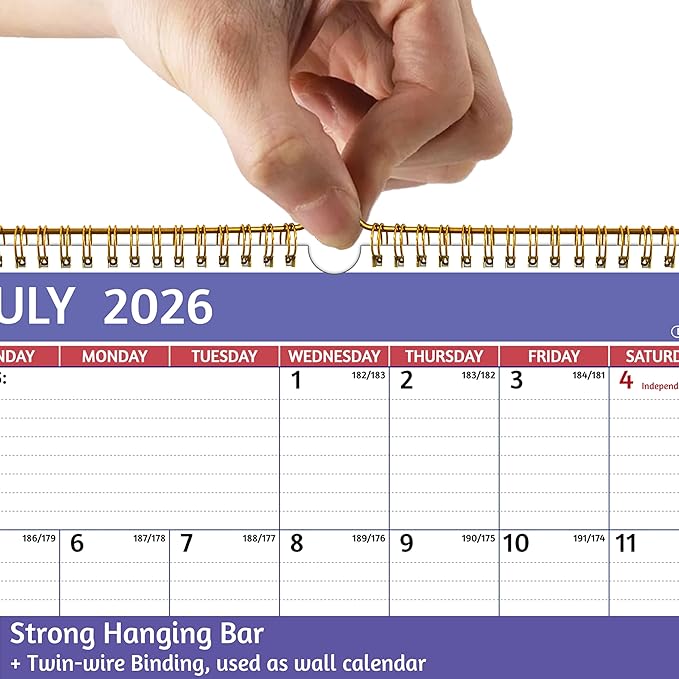 2026-2027 Wall Calendar - 2026-2027 Calendar, Jul 2026 - Dec 2027, 12'' x 17'' Large, 18 Monthly Calendar with Ruled Blocks, Yearly Overview, Thick Paper, Holidays, To-do ＆ Notes, Amply Writing Space