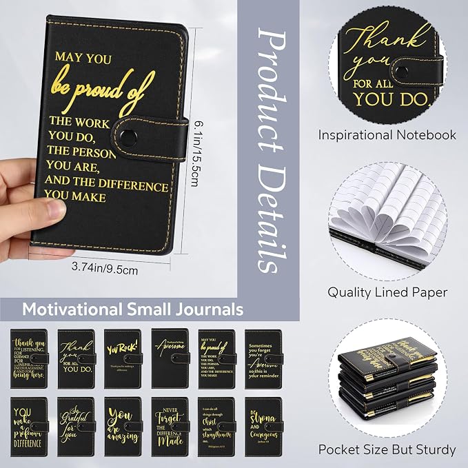 Dispowreath 10 Sets Thank You Leather Journal Notebook with Appreciation Ballpoint Pen Employee Gift for Teacher Nurse Coworker Team Office Staff Vet Tech Housekeeper (Black,Appreciation Sign)
