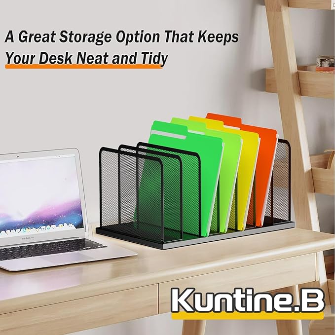 Kuntine.B Desk File Organizer Upright Mesh Desktop Organizer File Sorter Office Organization File Holder for Home, Office & Classroom (Black, 1 Pack 7-Section)