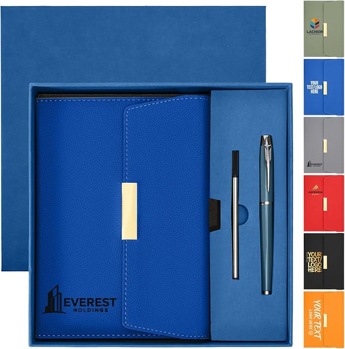 ENOMY Personalized A5 Notebook with Metal Pen & Gift Set Custom Notebook UV Printing Personalized Journal for Writing Work Plan College Gifts Men Women, Dark Blue