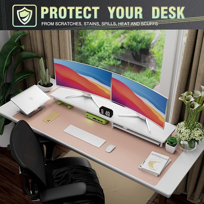 K KNODEL Extra Large Desk Mat, Leather Mouse Pad (47.2"x23.6", Pink) | Desk Pad, Keyboard Pad, Computer and Laptop Mat, Desktop Protector and Cover, Writing Pad and Blotter for Home Office