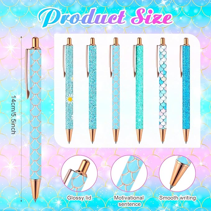 12 Set Cute Mini Notebook and Fancy Pen Gift Set for Women 6 Mini Glitter Pocket Notepad 6 Cute Sparkly Glitter Pen for Girl Office First Day of School Mother's Day Christmas Graduation(Blue)
