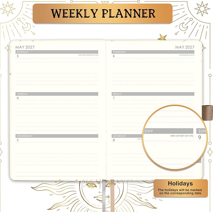 Planner 2026-2027 - Academic Planner 2026-2027, July 2026 - June 2027, 5.75" x 8.25", 2026-27 Weekly and Monthly Planner, Faux Leather planner 26-27 with Back Pocket & 40 Notes Pages - Seashell Gold