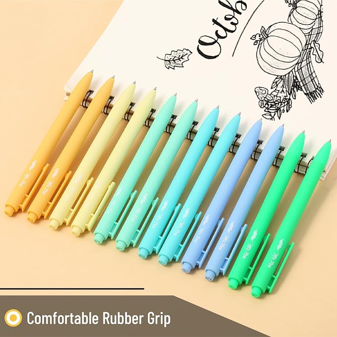 Mr. Pen- Retractable Gel Pens, 12 Pack, Black Ink, Fresh Color Barrels | Fine Point 0.5mm, Fast Dry, Smooth Writing, Cute Pens for Drawing, Writing Planner and School Supplies