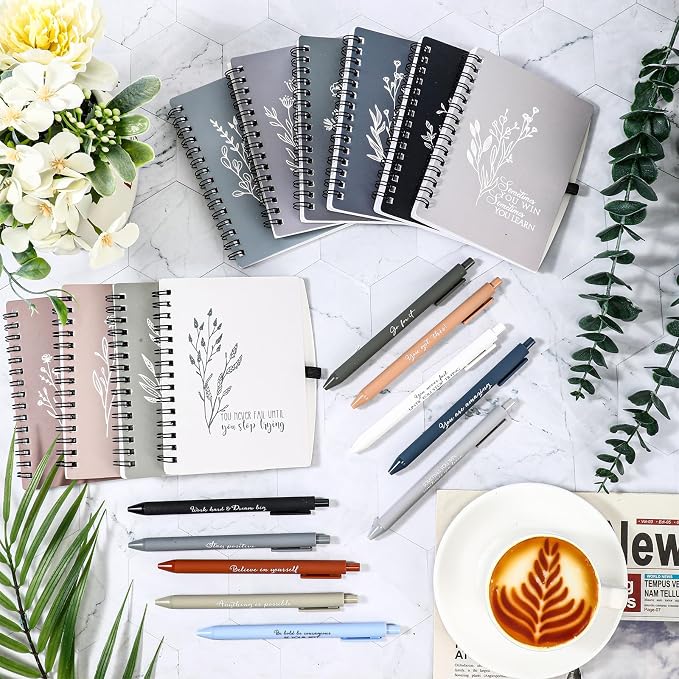 Resurhang 20 Pcs 10 Sets Inspirational Small Spiral Notebooks Pens, Boho | Back to School Gifts for Teacher Students, Employee Appreciation Gifts Bulk, Mini Flower Pocket Journals, for Office Staff