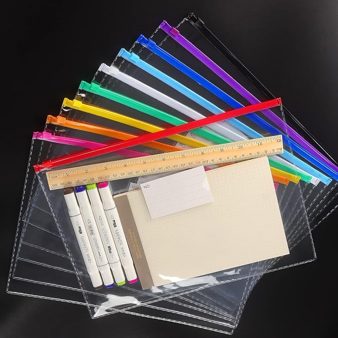 Tamaki 10 Pack Plastic Envelope, Files Zipper Folders, 13 x 9.25 Inch | Poly Zip Envelop A4 Size/Letter Size