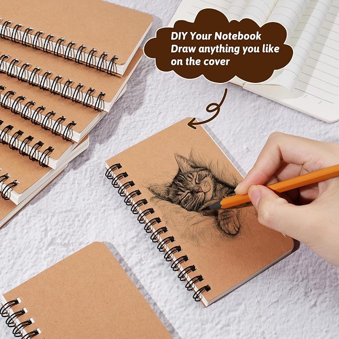 miikoul 60 Packs Spiral Lined Notebooks Kraft Paper Cover, 3"×5", 60 Sheets/120 Pages, Ruled Notebooks Bulk Hardcover Journal Notepad Mini Memo Pads for Travel Office Writing Back to School Supplies