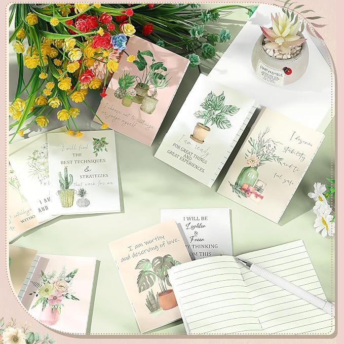 Tatuo 24 Pcs Positive Affirmation Notebooks for Women Botanical Inspirational Notebook Small Motivational Notepad Plant Aesthetic Self Care Diary for Student Teacher Coworker Back to School Supplies