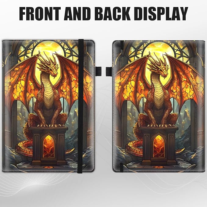 Hardcover Executive Notebooks, A5 PU Leather Lined Journal Notebook, 200 Pages Thick Paper Subject Notebooks for School,Work,Home Writing Business Notebook, Diary Book,Stained Glass Red Glass Dragon