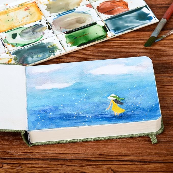SEMLEART Watercolor Journal Sketchbook,4 * 6",140lbÀGSM Cotton Paper | 42 Sheets,Ideal for Painting, Drawing & Mixed Media,Pocket Mini Watercolor Notebook