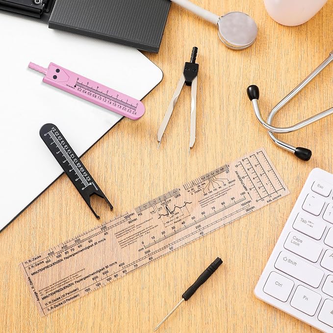 Tondiamo 2 Pack Ekg Calipers Ekg Ruler Card Combination Set Ecg Drafting Electrocardiographs Measuring Tool for Doctors, Nurses, Medical Student(Black and Pink)