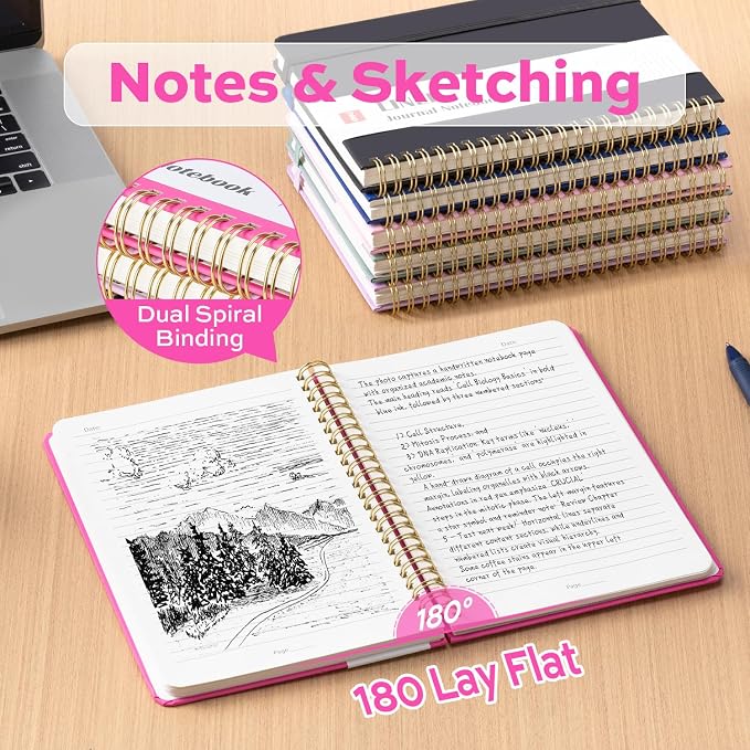deli Rose Red Lined Spiral Journal Notebook, 160 Pages, A5 (5.5"x8") Hardcover Writing Notebook, College Ruled Spiral Bound Journal for Women & Men - Perfect for Work, School, Office & Note Taking