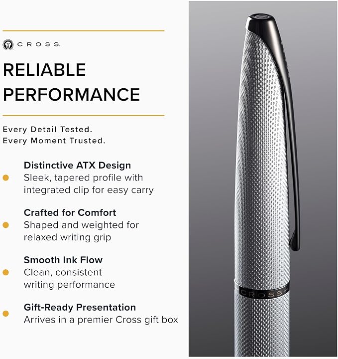 Cross ATX Brushed Chrome Fine Nib Fountain Pen - Refillable Pen for Smooth Writing - Black Ink - Comfortable Grip - Long-Lasting - Professional Office Supplies - Gift Box Included