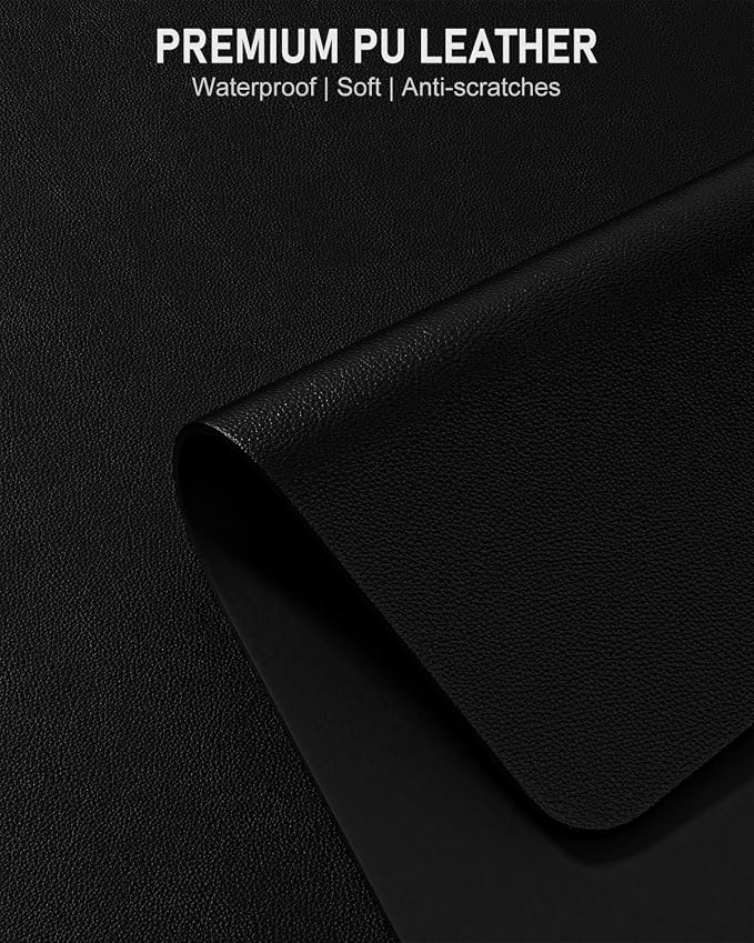 Desk Pad, 23.6" x 13.8" PU Leather Non-Slip Desk Mat Large Mouse Pad for Desktop, Waterproof Laptop Computer Writing Mat for Office, Home, Work, Gaming, Black