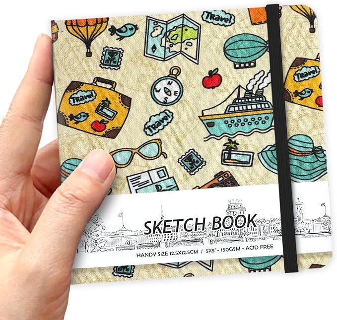 5" x 5" Hardcover Sketch Book,Small Mixed Media Sketch Pad,58 Sheets 150GSM Acid-Free Artist Drawing Paper,Travel Journal Blank Notebook for Adults Painting,Illustration,Art Supplies.Travel
