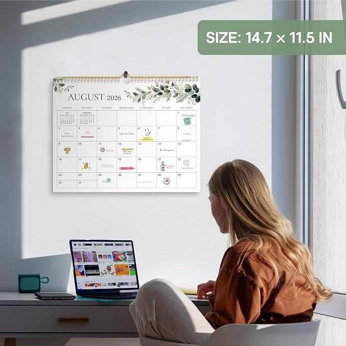 Calendar 2026-2027, Monthly Wall Calendar from April 2026 to December 2027, 11.5" x 14.7", Spiral Binding Hanging Wall Calendar, Perfect for Home or Office,Leaves