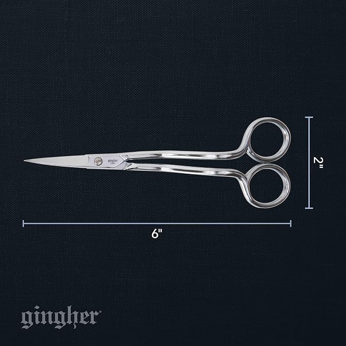 Gingher 6" Double-Curved Embroidery & Applique Scissors for Crafting | Extra Long Handles Curve Over Embroidery Hoops, Sharp & Durable Forged Steel Blades Cut Threads Close to Fabric