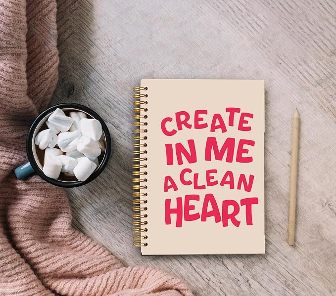 Ecezatik Pink Christian Notebook Journal, Prayer Notebook for Woman, Christian Gifts for Women Faith, Create in Me a Clean Heart Religious Spiral Journal 5.5x8.3 Inch