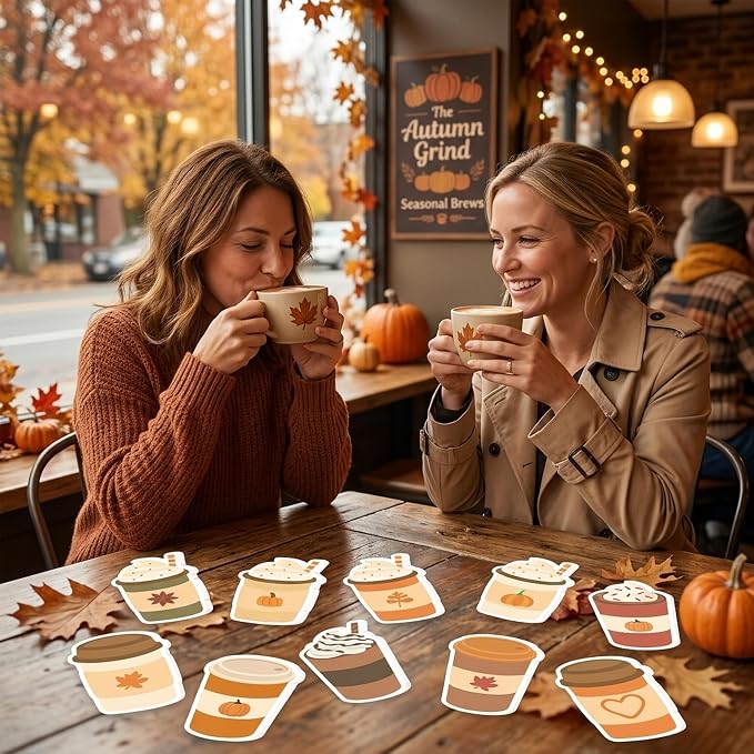 Xqumoi 30 Pack Fall Coffee Cup Sticky Notes - Autumn Theme Self Sticky Notepads Writing Memo Pads for Coffee Lover Thanksgiving Gift Class Reward Party Favors Goodies Bag Fillers Office Supplies