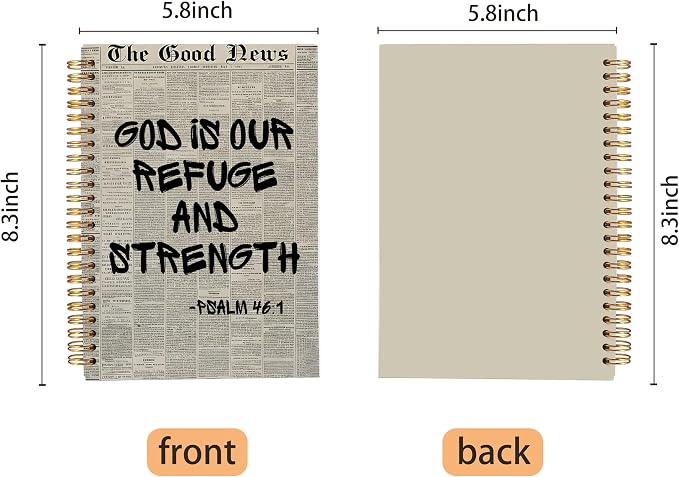 Vintage Christian Notebook Journal, Psalm 46:1 Bible Verse Notebook for Note Taking, God Is Our Refuge and Strength Religious Scripture Spiral Journal 5.5x8.3 Inch
