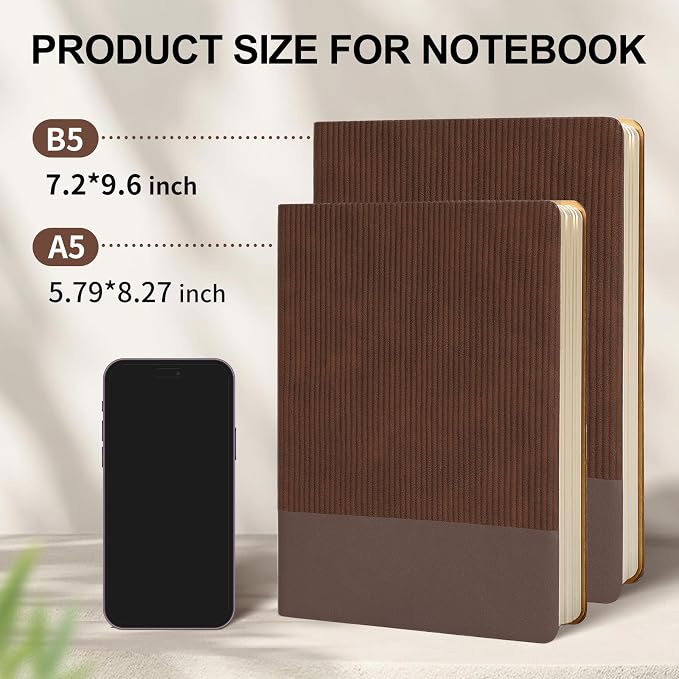 Lined Journal Notebook for Work College Ruled Notebook 5.79" x 8.27" A5 PU Leather Daily Journaling Notebook 216 Pages for Women Men Daily Writing Business School Travel Gift (Coffee)