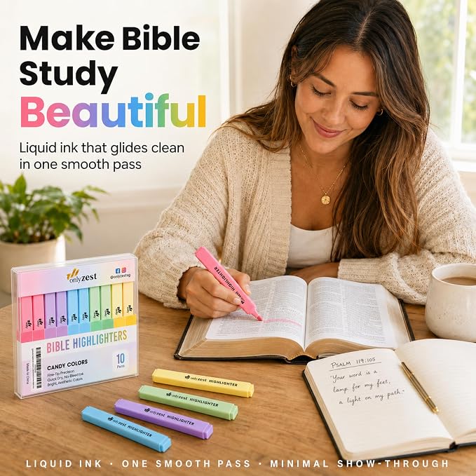 10 Pack Bible Safe Highlighters - Candy Color, Wax Highlighters | No Bleed, Scripture Markers for Journaling, Study Accessories and School Supplies