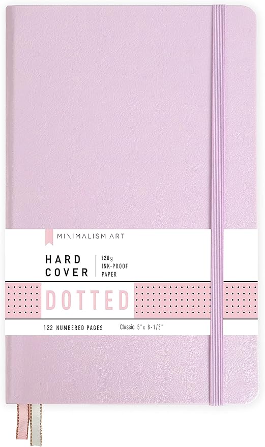 Minimalism Art, Premium Hard Cover Notebook Journal, Classic 5" x 8.3", 122 Numbered Pages, Gusseted Pocket, Ribbon Bookmark, Extra Thick Ink-Proof Paper 120gsm, San Francisco (Dotted, Pink)