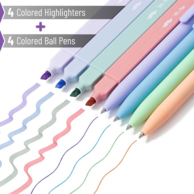 Mr. Pen- Aesthetic Highlighters and Gel Pens, 8 Pack | Assorted Colors Bible Highlighters No Bleed, Fine Point 0.7mm Gel Pens, Fast Dry and No Smear for Bible Journaling, Planner