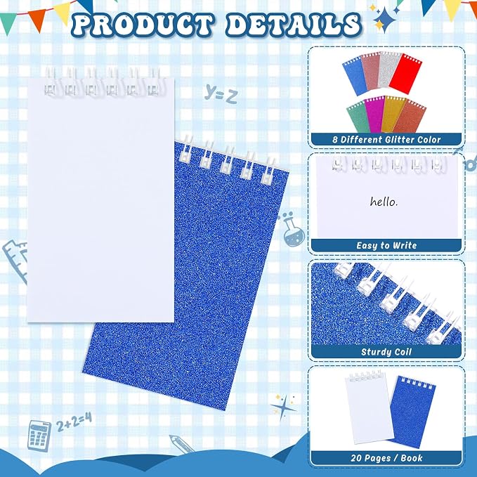 Seajan 48 Pcs Glitter Mini Spiral Notepads for Kids Party Favors Small Prism Notebooks 3.9 x 2.4 Inch Colorful Flash Memo Pads for Girls and Boys Birthday Gift Classroom Rewards 20 Pages Each