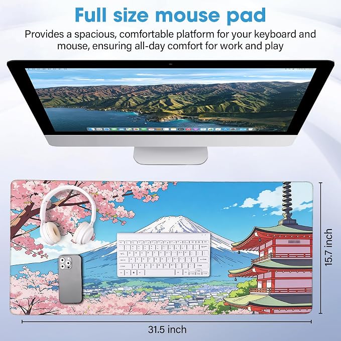 Waterproof Desk Mat 31.5x15.7 Inch - Extra Large Mouse Pad Covers Full Desk, Non Slip Rubber Backing, Easy to Clean, Building
